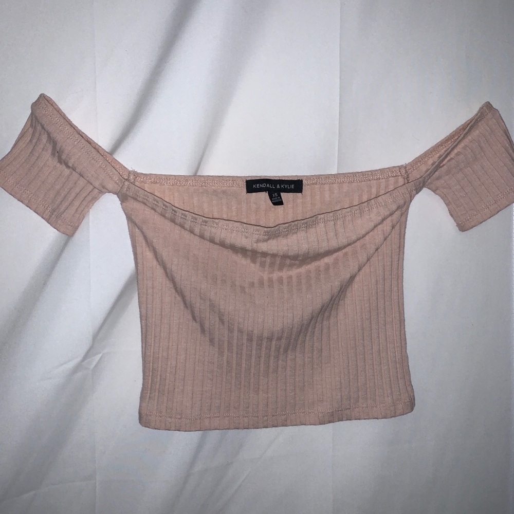 Baby Pink Ribbed Off-the-Shoulder Crop Top